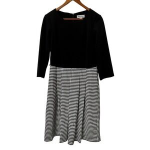 Shelby & Palmer Black Houndstooth Sheath Dress Midi 3/4 Sleeve Womens Size 10